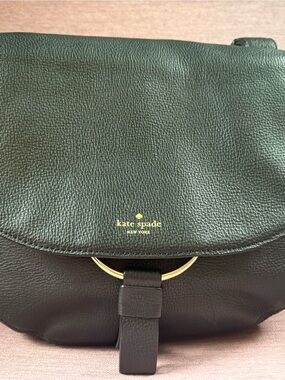 kate spade Black Pebbled Leather Crossbody with Gold Ring Accent